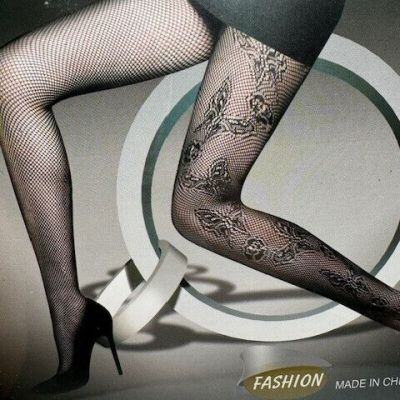 ELSTYLE Beautiful Fishnet Pantyhose Black Fits 5'-5'10 100-175Lbs Butterfly NEW